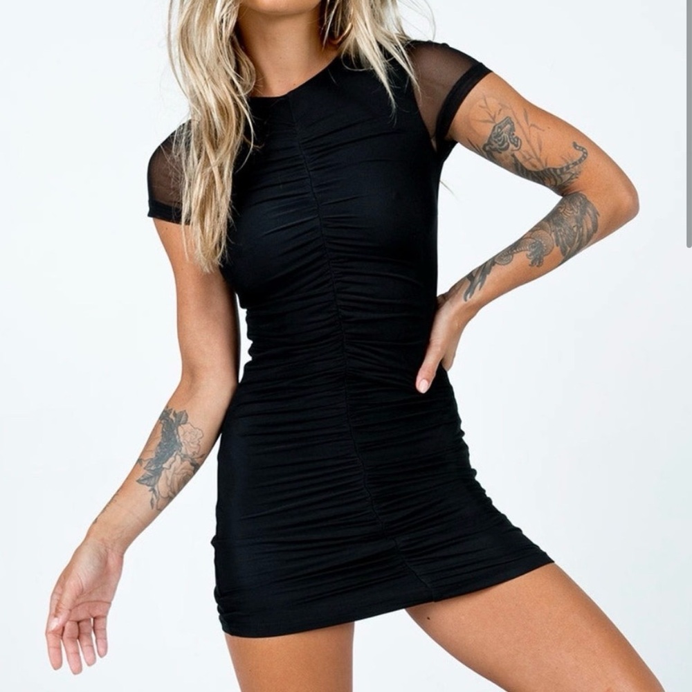 Princess Polly Black Mesh Sleeve Mini Dress